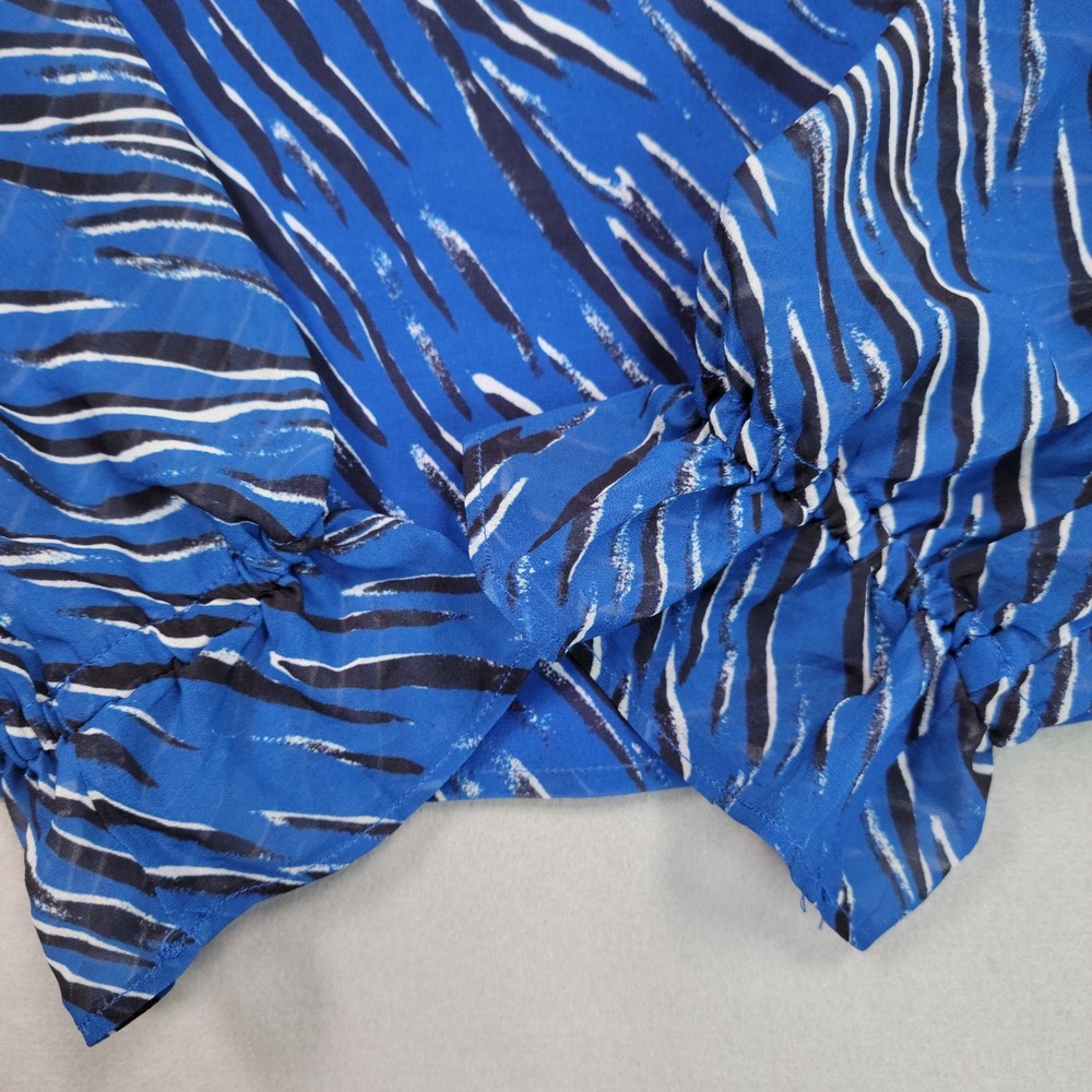 Steve Madden Womens Mock Neck Chiffon Top Blue Zebra Print Ruffle XL NWT - Picture 6 of 13